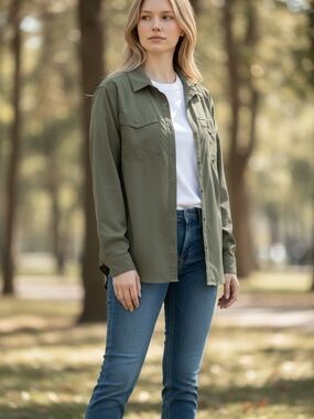 Columbia Olive Green Utility Jacket - Women's Button-Front